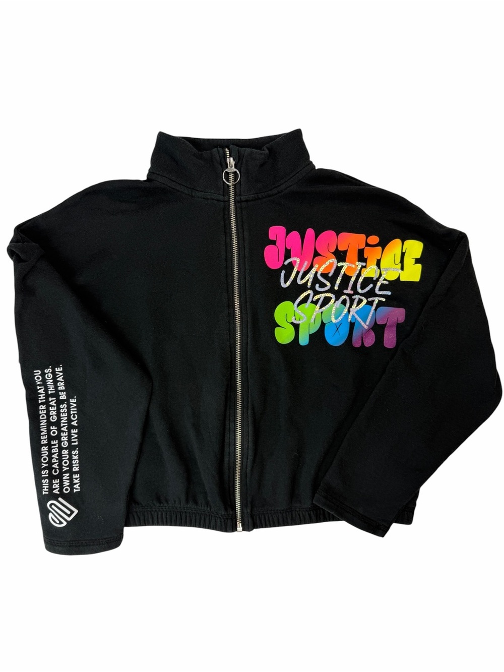 Justice Black Active Zip Sweatshirt with Girl Power Graphic